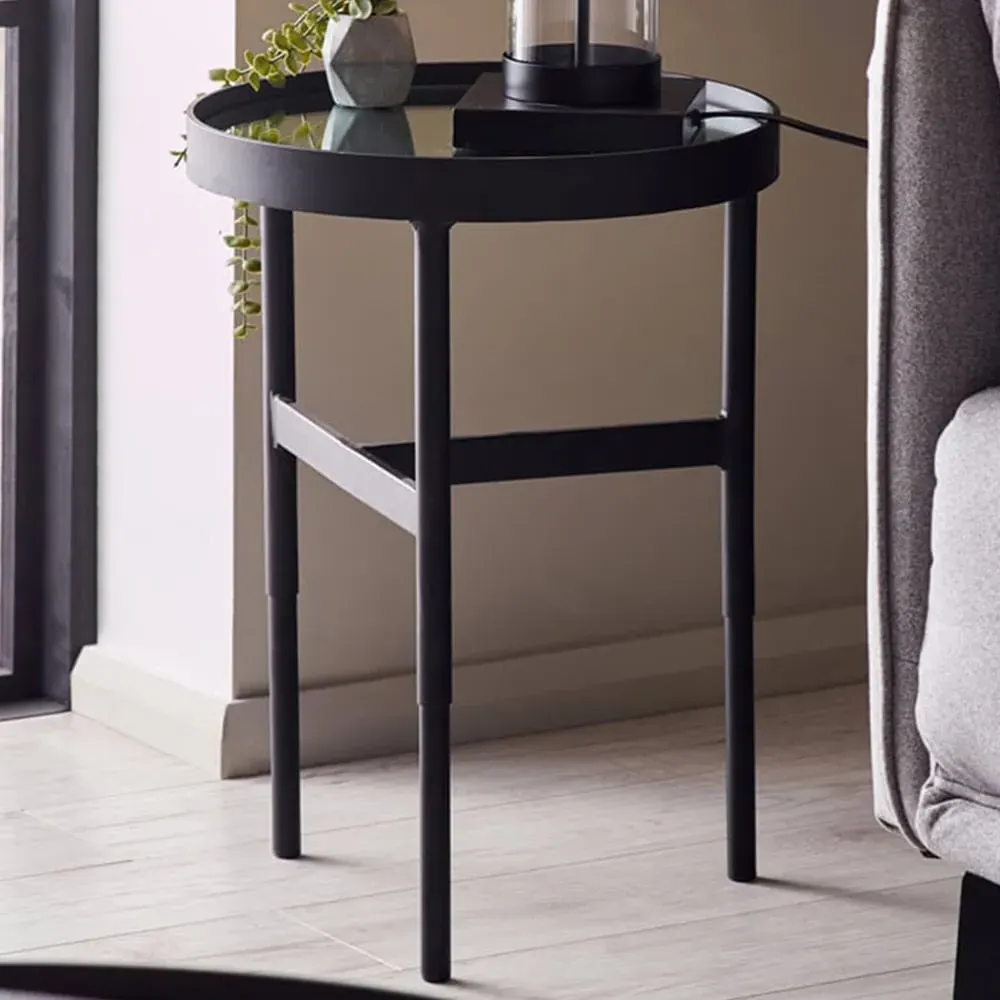 Franki Mirror Glass Lamp Table - Black image