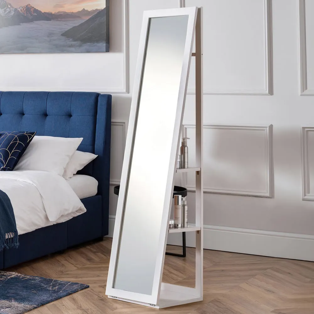 Fresco 2 Shelf Floor Mirror Cabinet - White