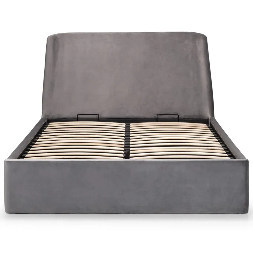 Frida Double Storage Ottoman Bed - Grey, Velvet