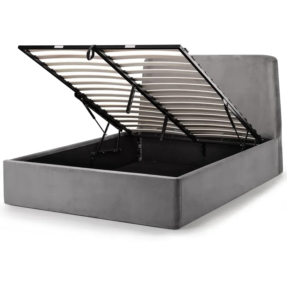 Frida Double Storage Ottoman Bed - Grey, Velvet