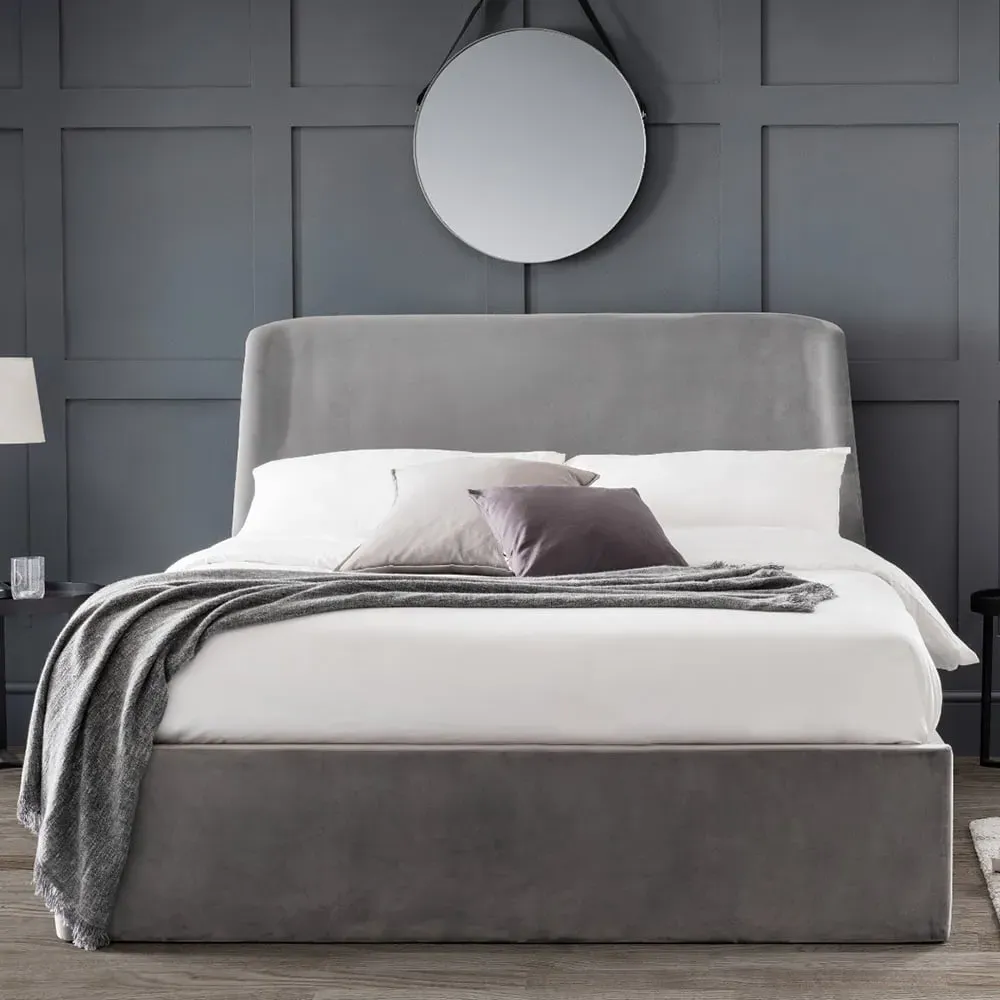 Frida Double Storage Ottoman Bed - Grey, Velvet