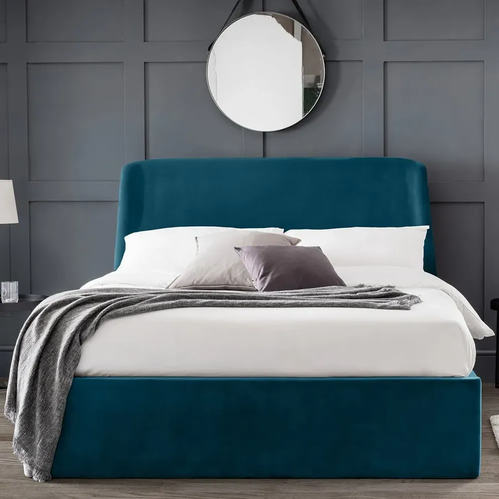 Frida Double Storage Ottoman Bed - Teal, Velvet