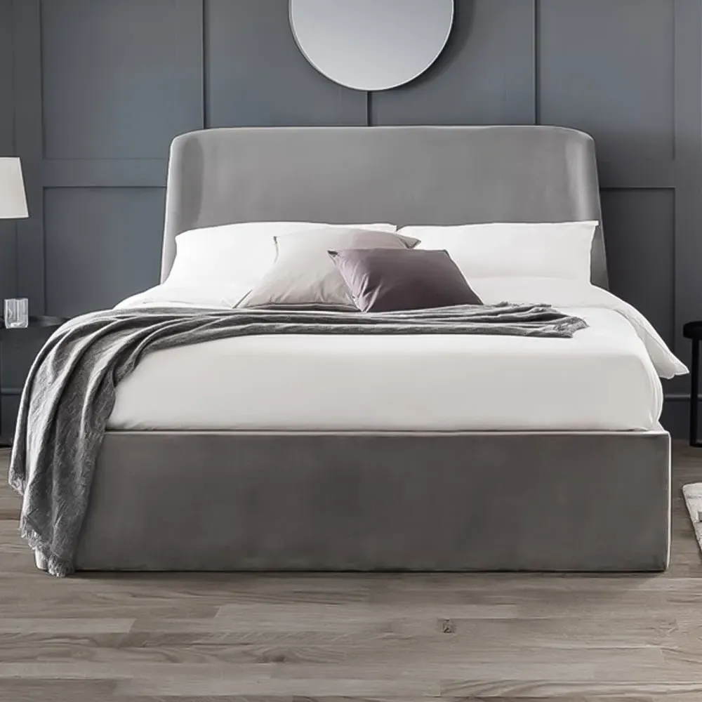 Frida King Size Storage Ottoman Bed - Grey, Velvet