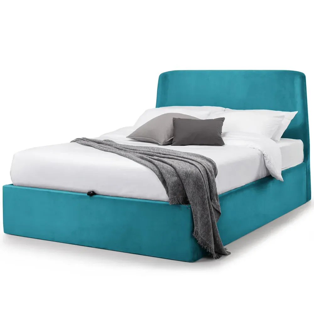 Frida King Size Storage Ottoman Bed - Teal, Velvet