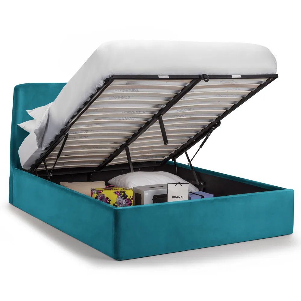 Frida King Size Storage Ottoman Bed - Teal, Velvet
