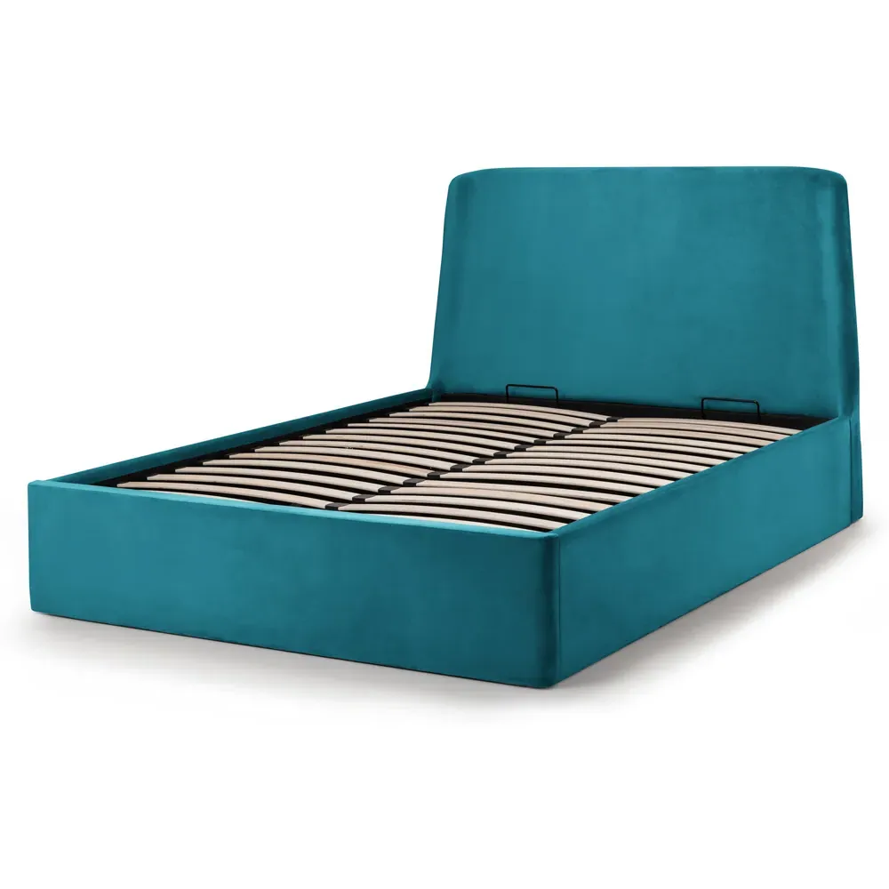 Frida King Size Storage Ottoman Bed - Teal, Velvet
