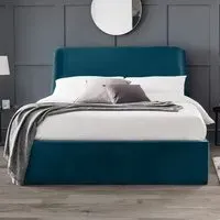 Frida King Size Storage Ottoman Bed - Teal, Velvet