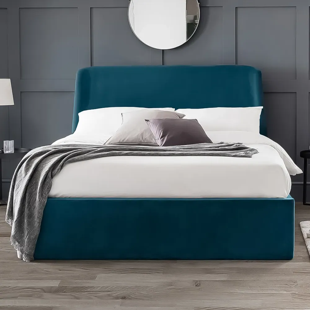 Frida King Size Storage Ottoman Bed - Teal, Velvet