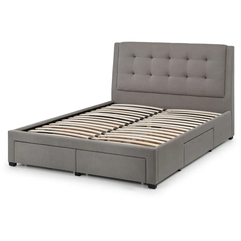 Fullerton Double Bed with 4 Drawers - Grey, Linen