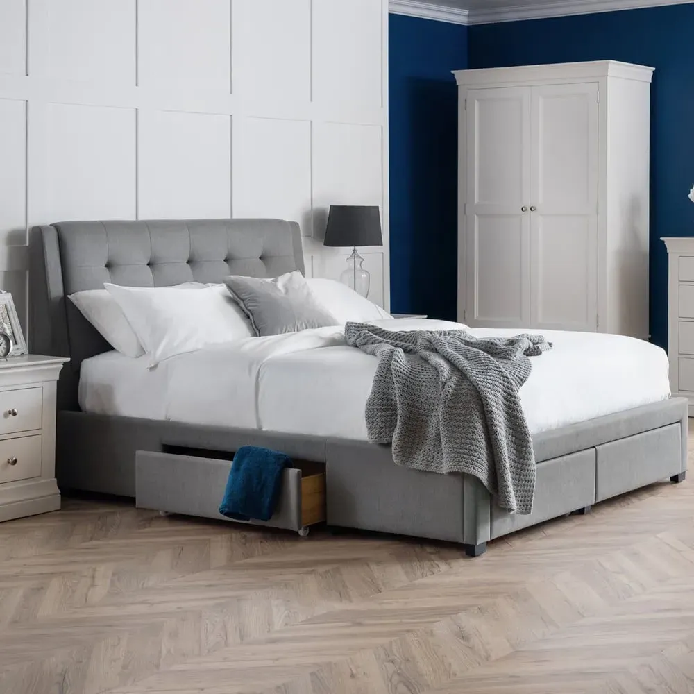 Fullerton Double Bed with 4 Drawers - Grey, Linen image