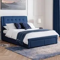 Fullerton King Size Bed Frame with Storage - Blue, Linen