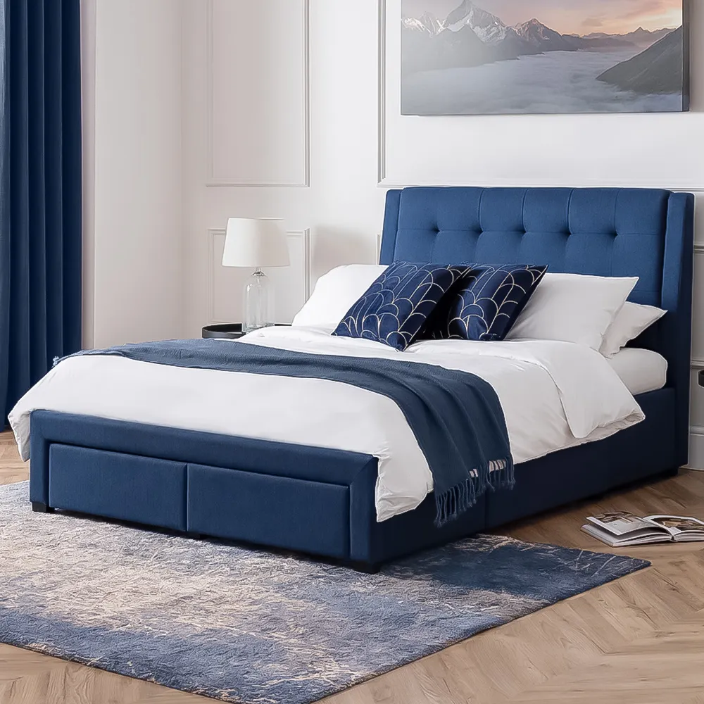 Fullerton King Size Bed Frame with Storage - Blue, Linen image