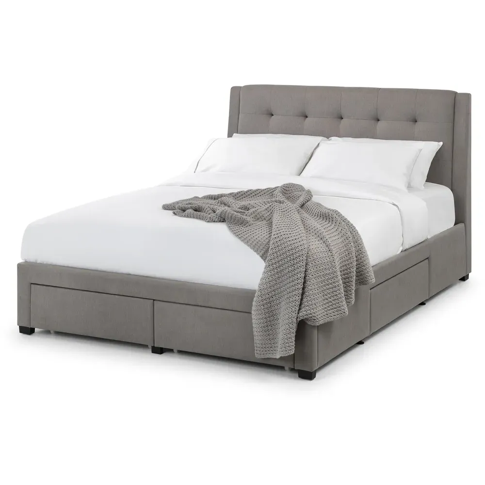 Fullerton King Size Bed Frame with Storage - Grey, Linen