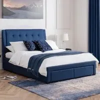 Fullerton Super King Bed Frame with Storage - Blue, Linen