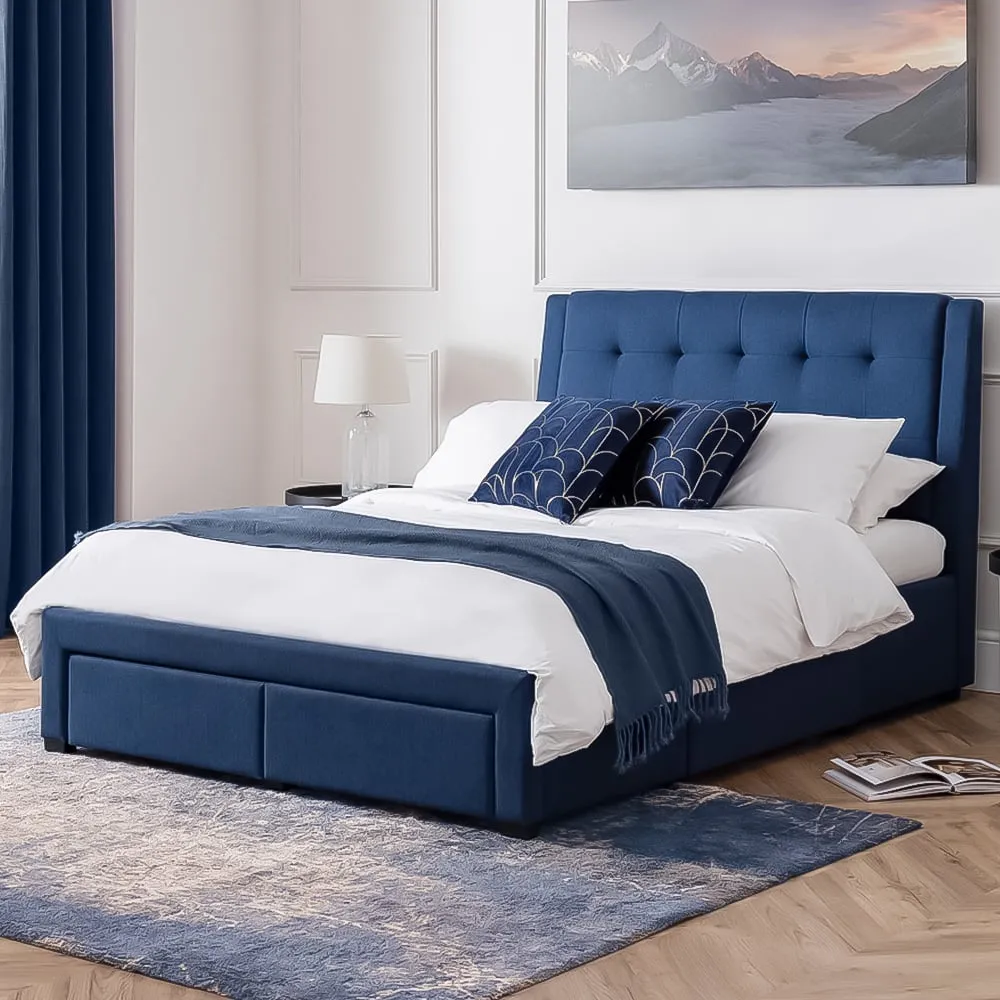 Fullerton Super King Bed Frame with Storage - Blue, Linen