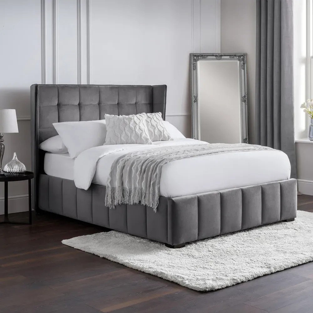 Gatsby Double Bed Frame - Grey, Velvet image