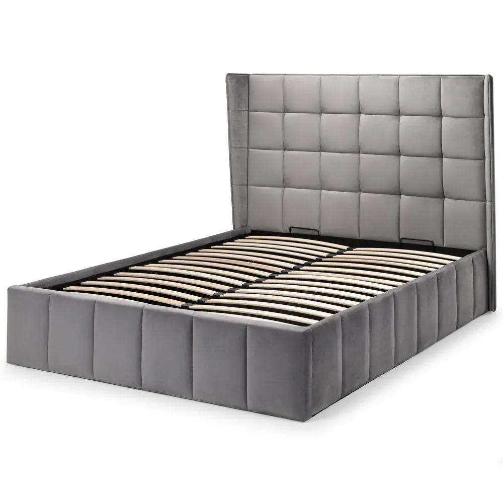 Gatsby Double Ottoman Bed with Storage - Grey, Velvet