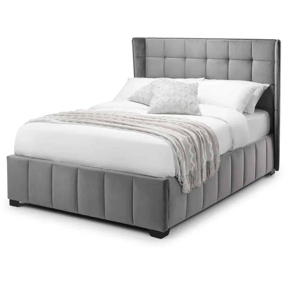 Gatsby King Size Bed Frame - Grey, Velvet
