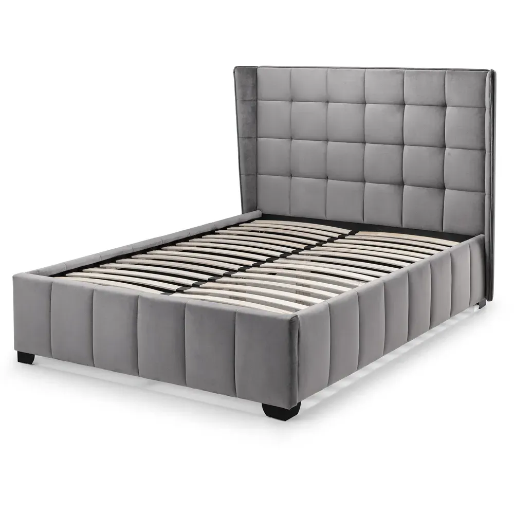 Gatsby King Size Bed Frame - Grey, Velvet