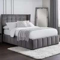Gatsby King Size Bed Frame - Grey, Velvet