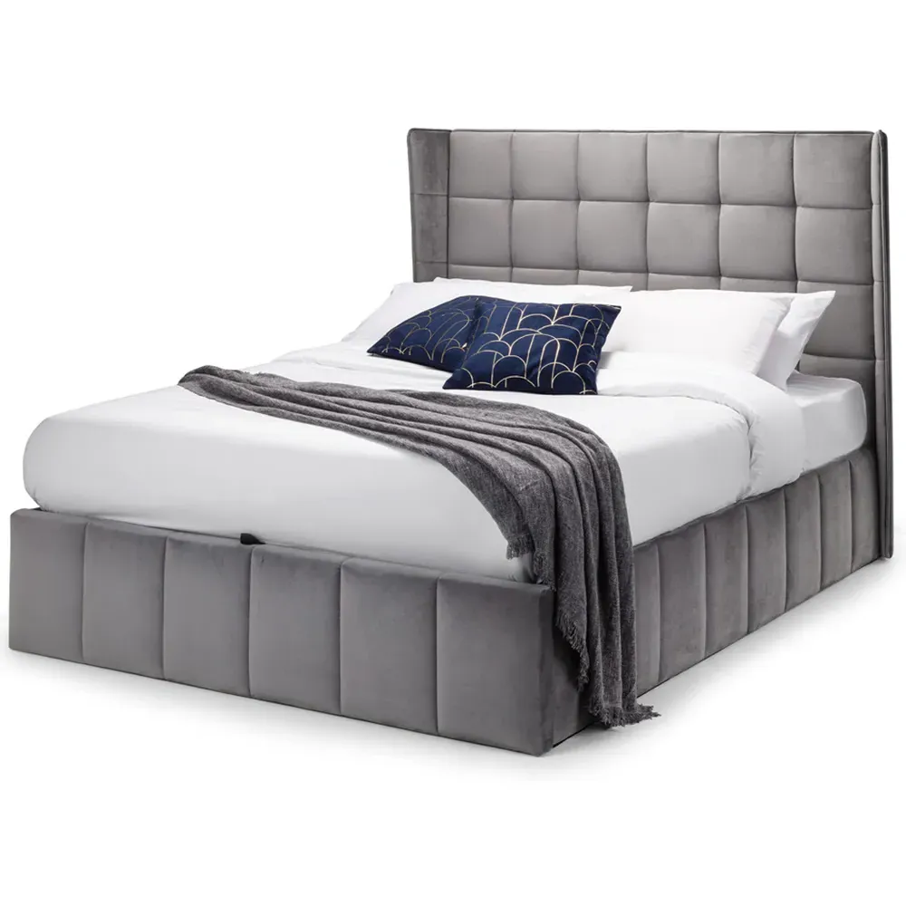 Gatsby King Size Storage Ottoman Bed - Grey, Velvet