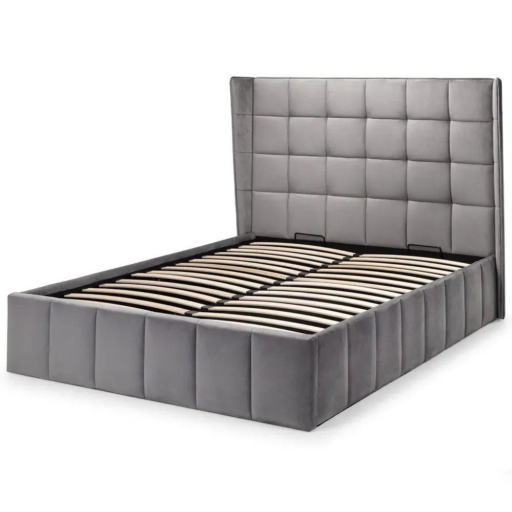 Gatsby King Size Storage Ottoman Bed - Grey, Velvet