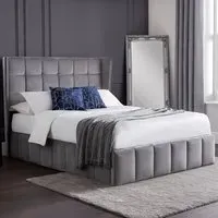 Gatsby King Size Storage Ottoman Bed - Grey, Velvet
