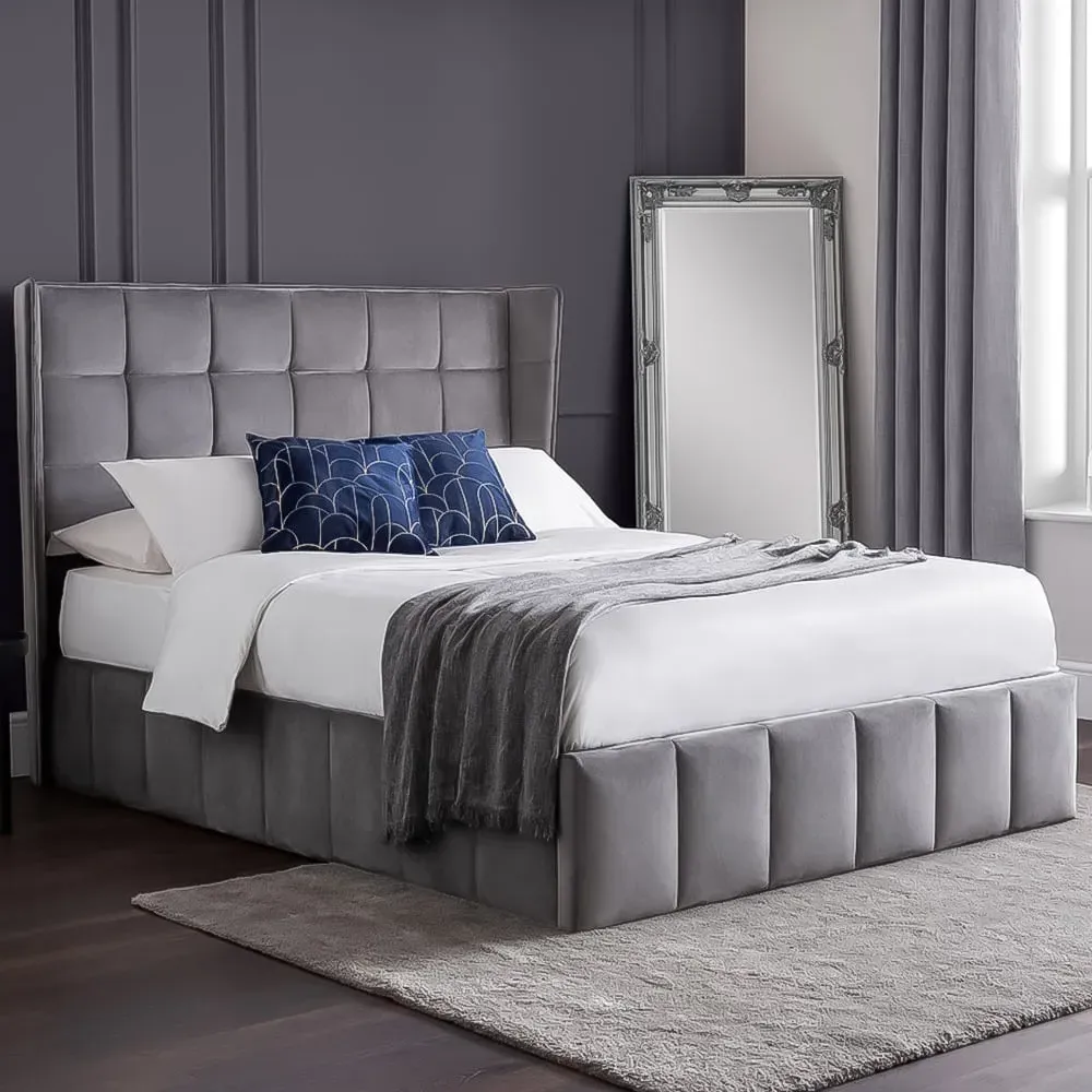 Gatsby King Size Storage Ottoman Bed - Grey, Velvet image