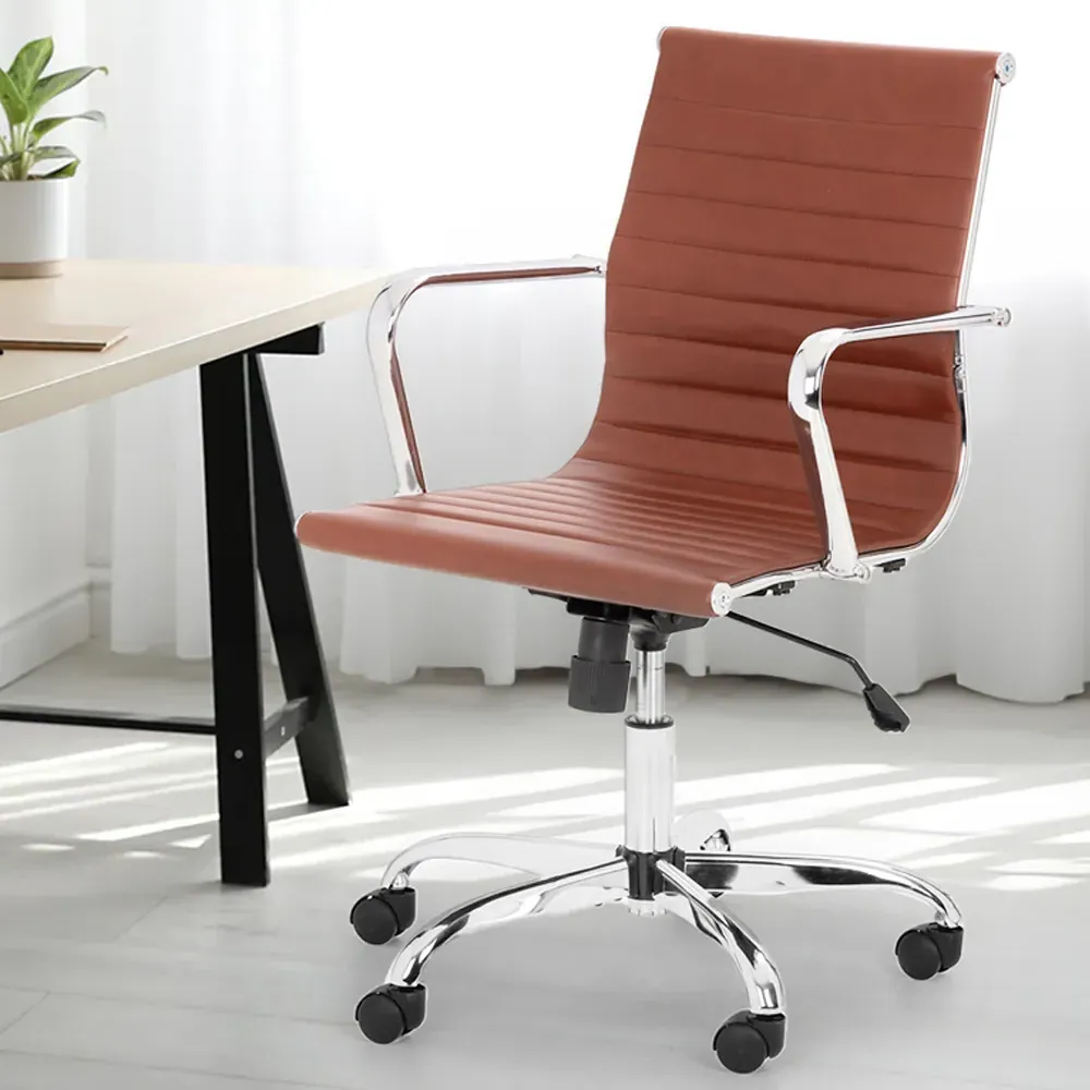 Gio Swivel Office Chair with Adjustable Height - Brown, Faux Leather