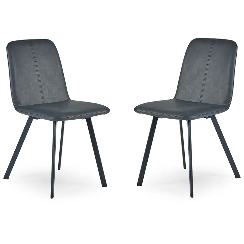 Goya Set of 2 Dining Chairs - Black, Faux Leather