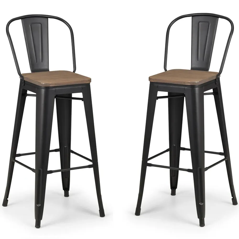 Grafton Bar Stool Set of 2 - Black, Elm Wood