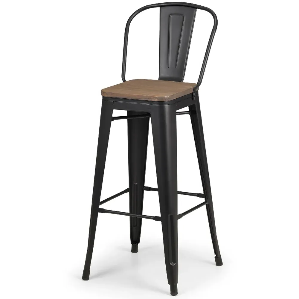 Grafton Bar Stool Set of 2 - Black, Elm Wood