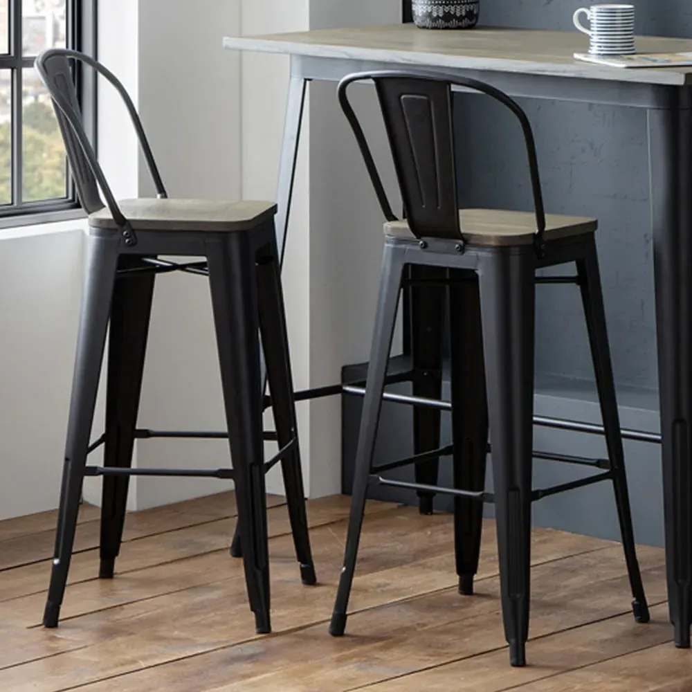 Grafton Bar Stool Set of 2 - Black, Elm Wood image