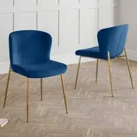 Harper Set of 2 Dining Chairs - Blue, Velvet