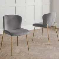 Harper Set of 2 Dining Chairs - Grey, Velvet