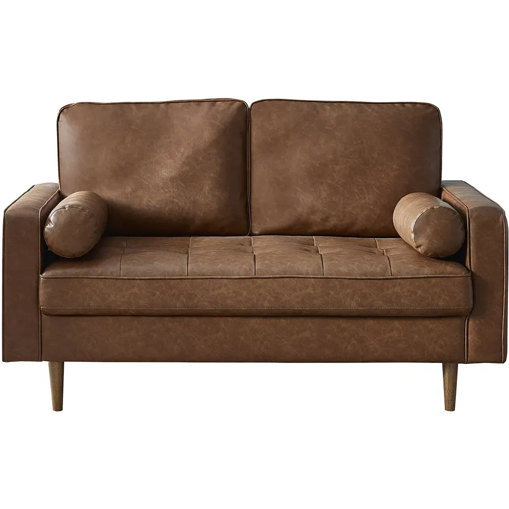 Henley 2-Seater Sofa with Bolsters - Brown, Faux Leather
