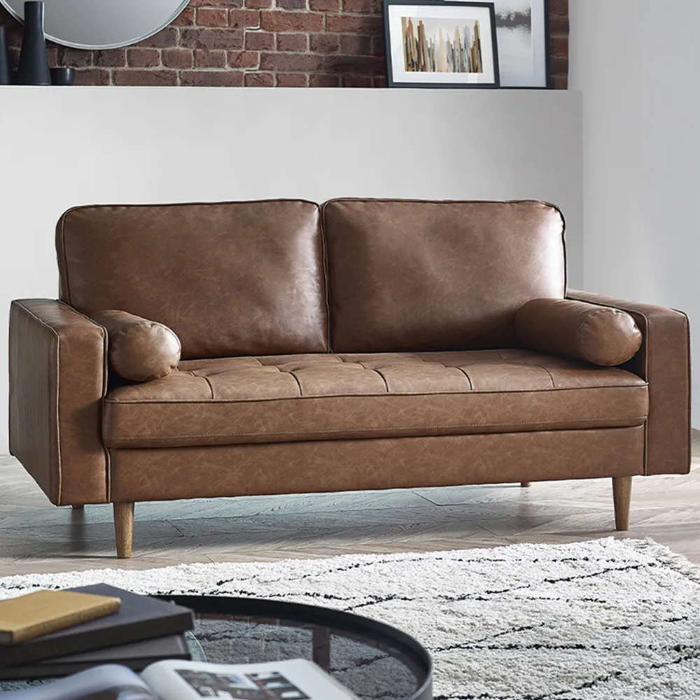 Henley 3-Seater Sofa with Bolsters - Brown, Faux Leather