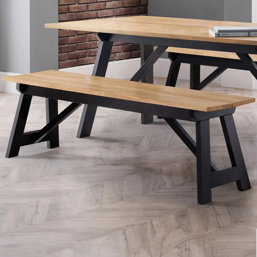 Hockley 2-Seater Dining Bench - Black, Oak image