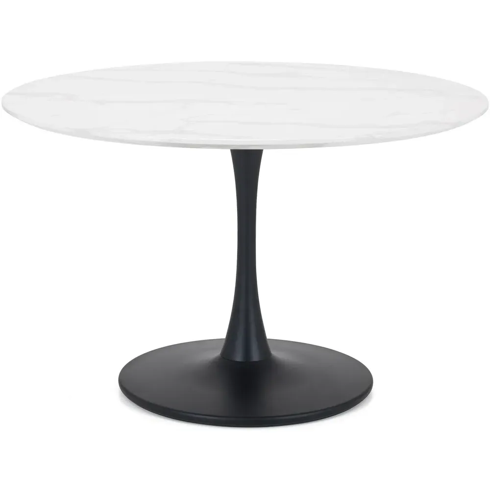 Holland 4-Seater Round Pedestal Dining Table - Black, Marble