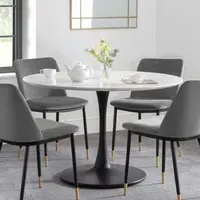 Holland 4-Seater Round Pedestal Dining Table - Black, Marble