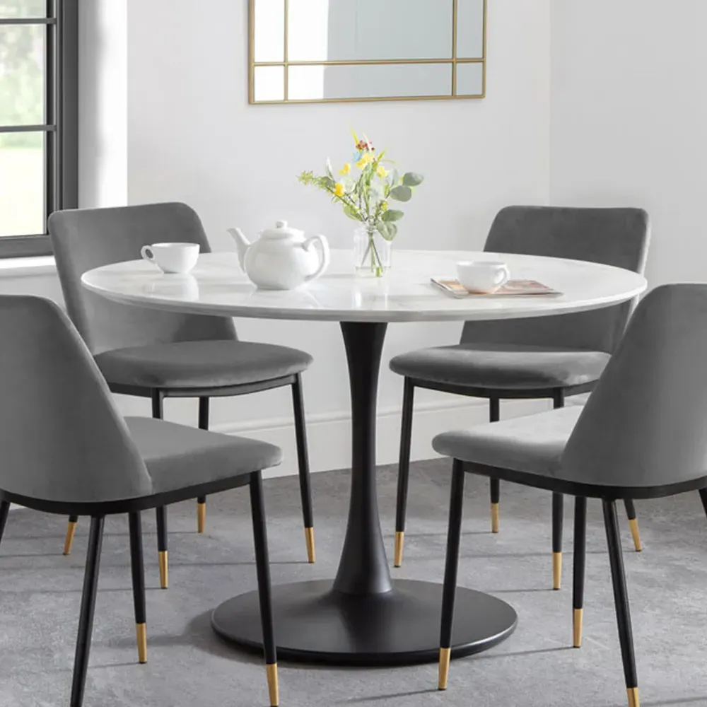 Holland 4-Seater Round Pedestal Dining Table - Black, Marble