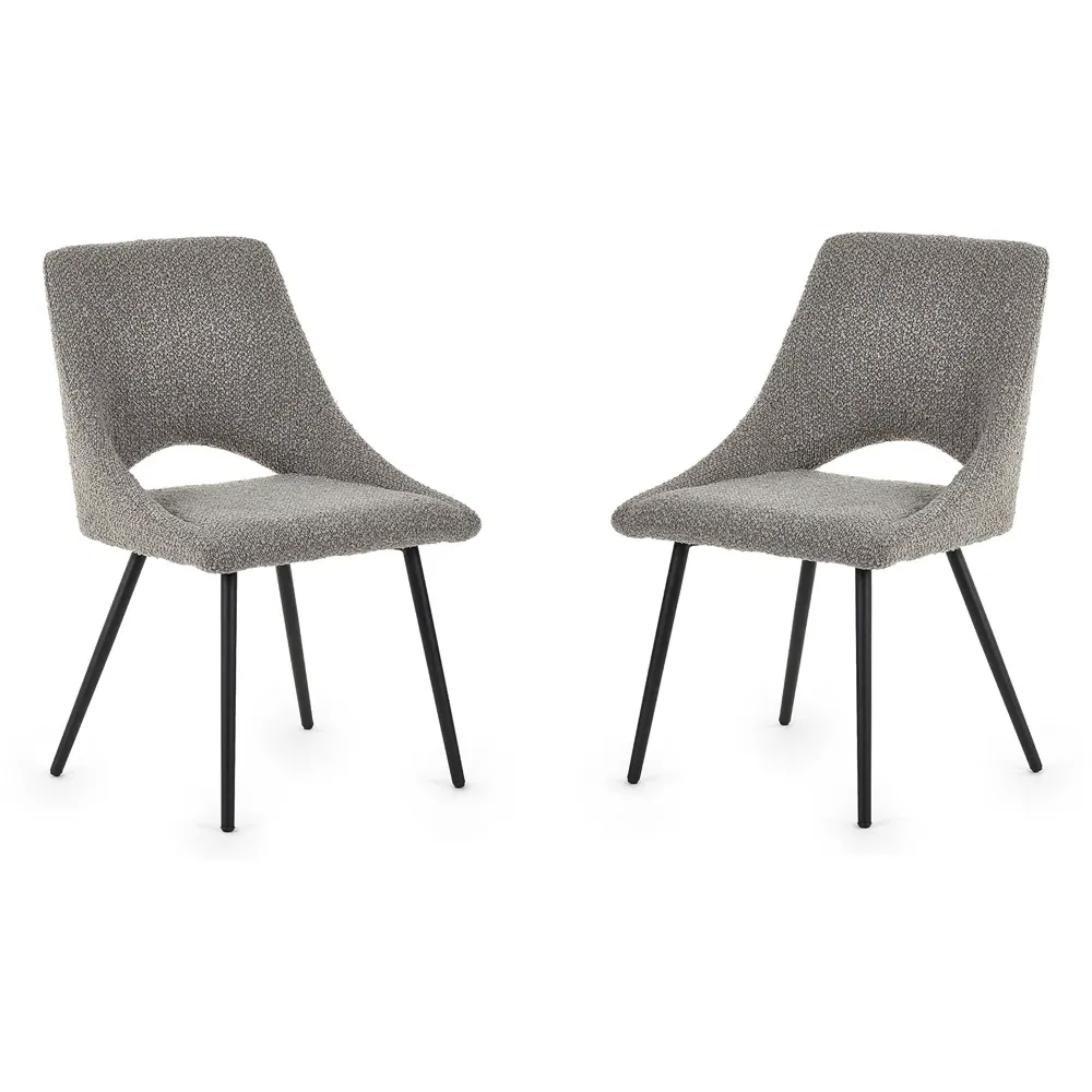 Iris Set of 2 Dining Chairs - Grey, Boucle