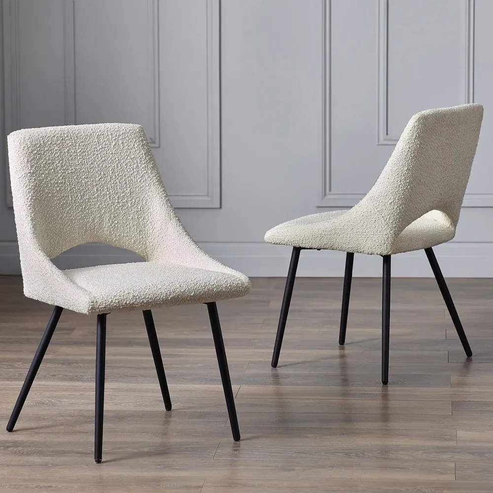 Iris Set of 2 Dining Chairs - Ivory, Boucle
