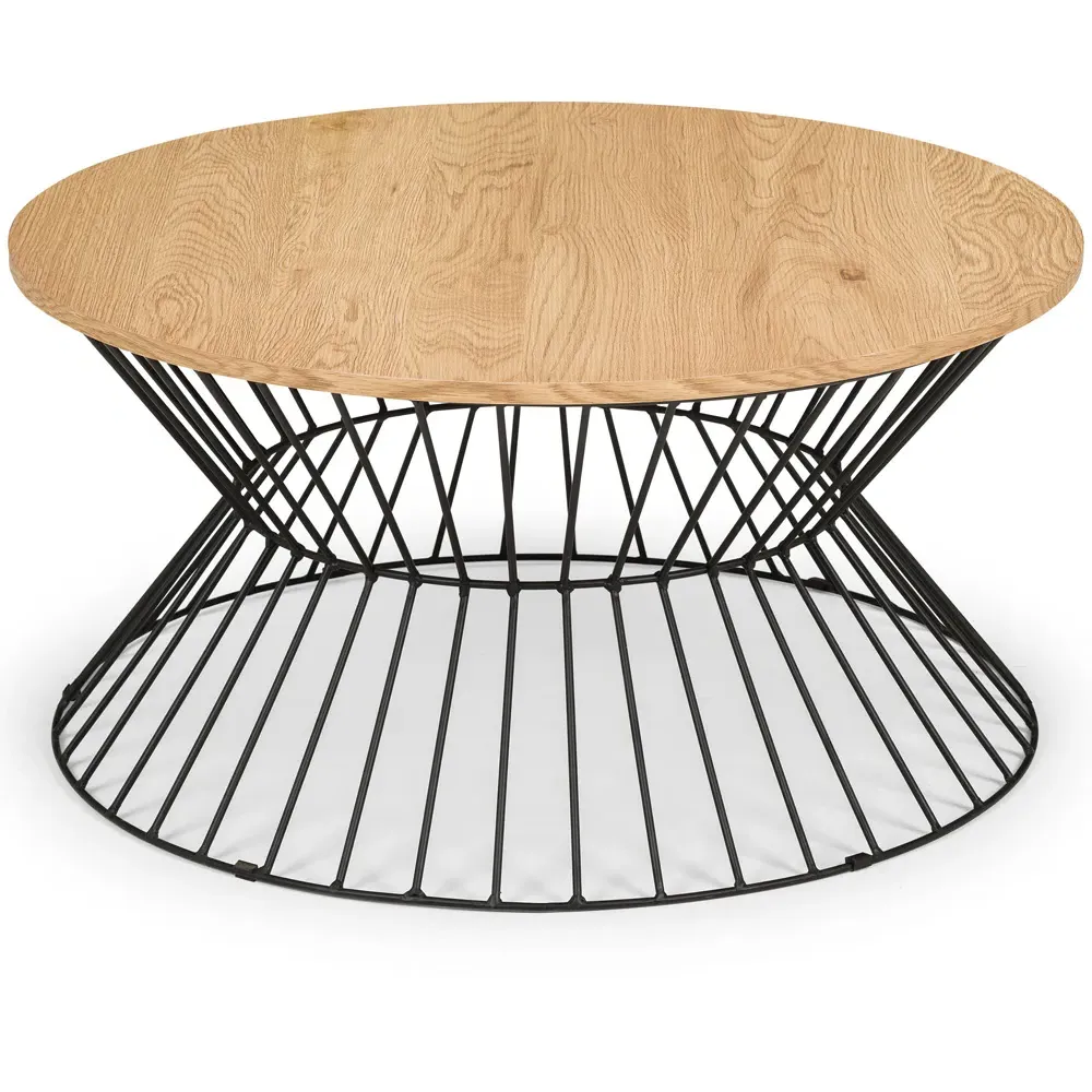 Jersey Euro Oak Round Wire Coffee Table - Black, Oak