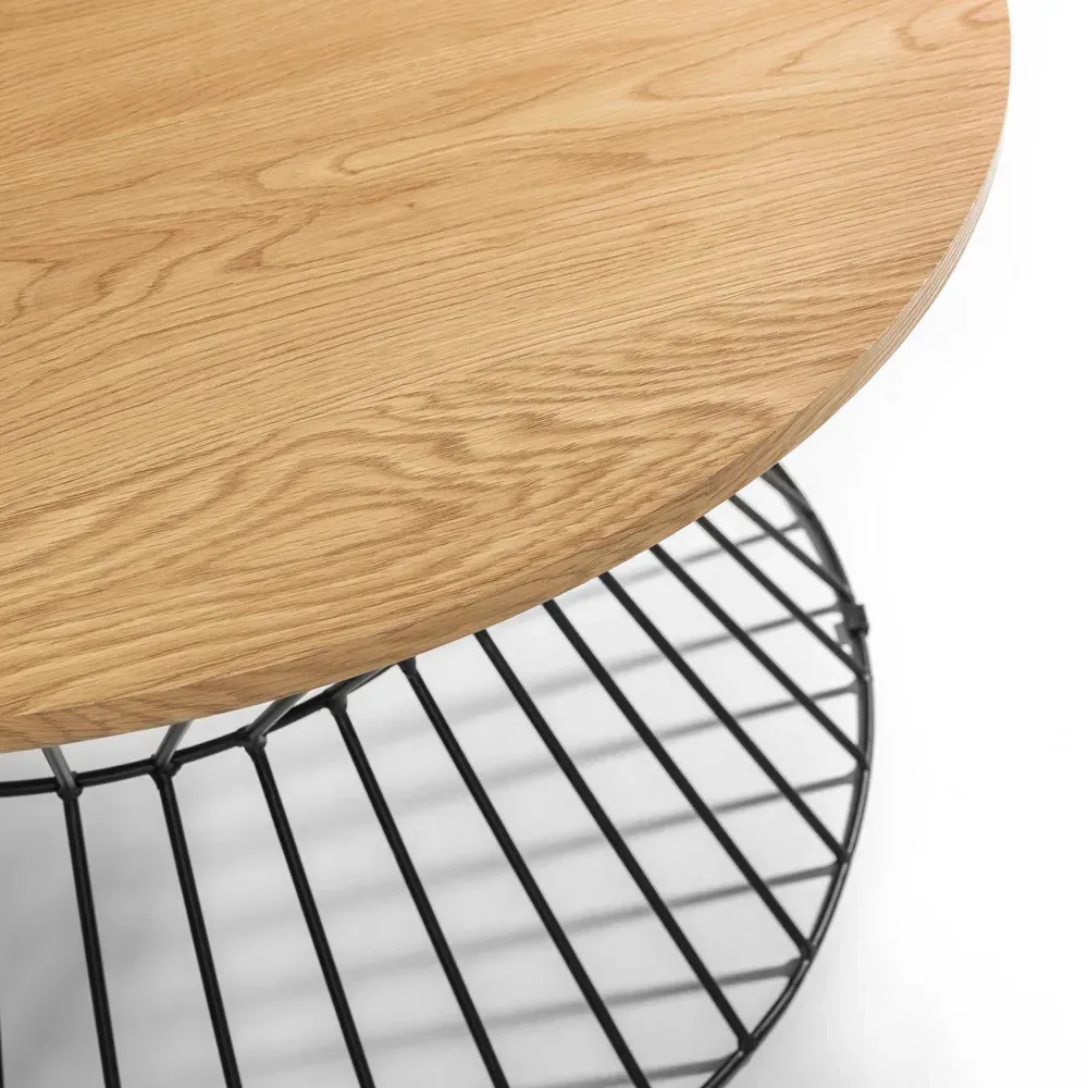 Jersey Euro Oak Round Wire Coffee Table - Black, Oak