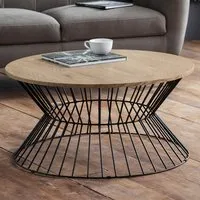 Jersey Euro Oak Round Wire Coffee Table - Black, Oak