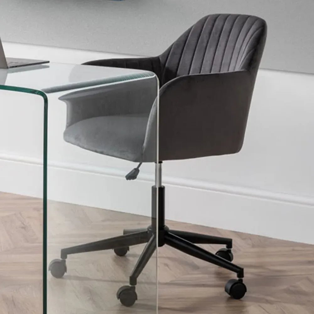 Kahlo Velvet Swivel Office Chair - Grey, Black