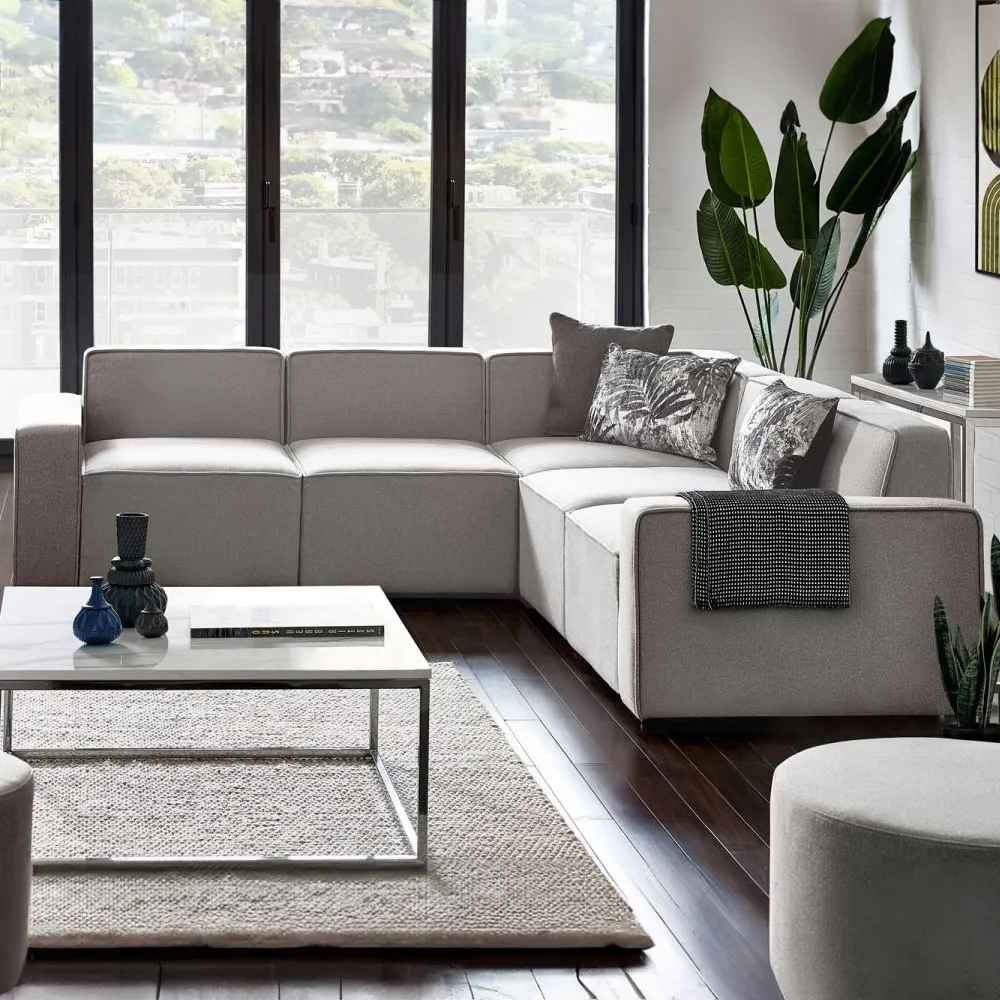 Lago 4-Seater L-Shaped Combination Sofa - Grey, Linen