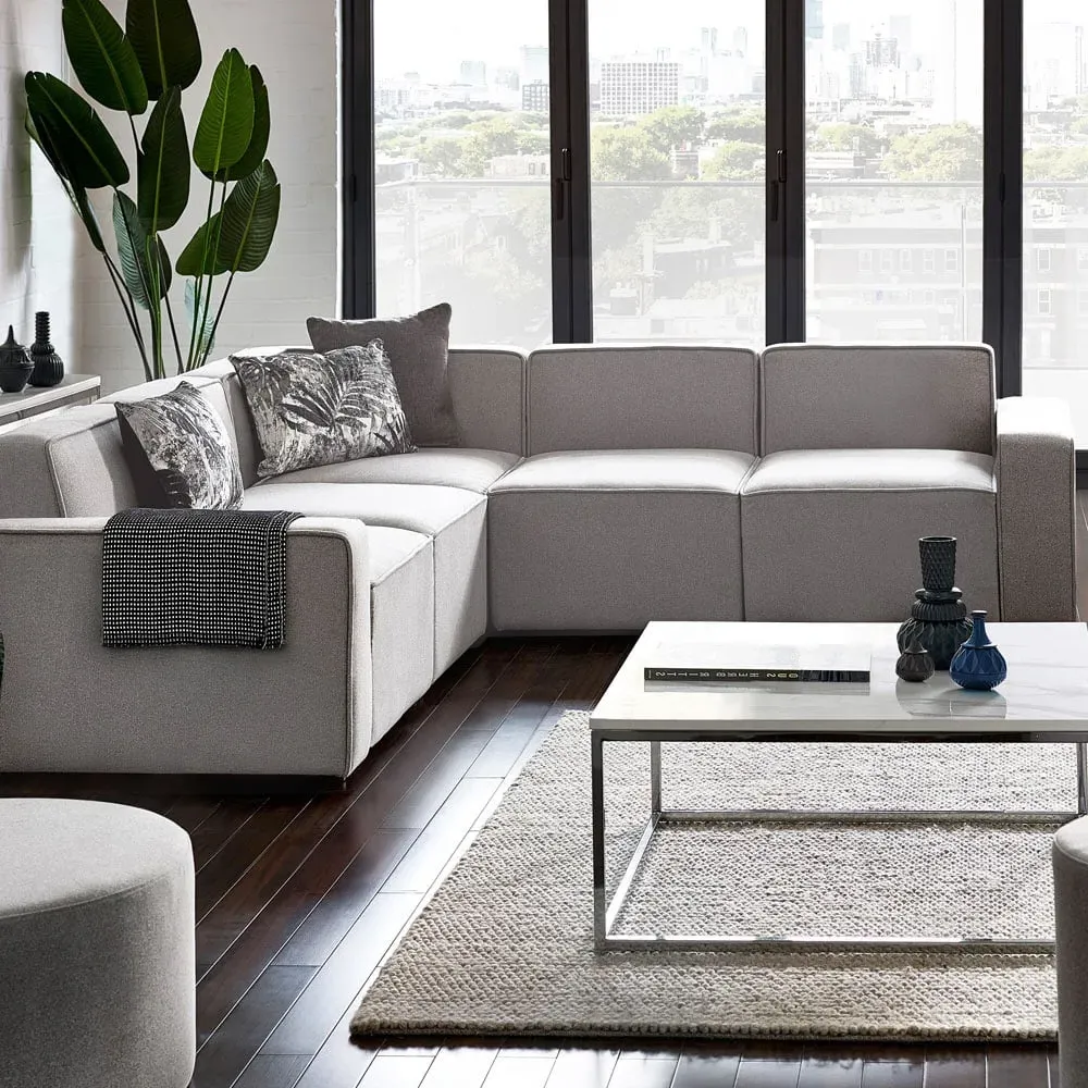 Lago 4-Seater L-Shaped Combination Sofa - Grey, Linen