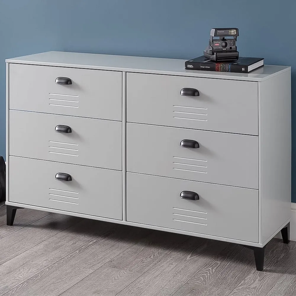 Lakers 6 Drawer Wide Chest of Drawers - Grey, Pine